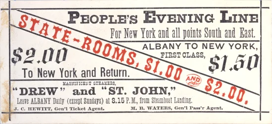 Boleto para la línea nocturna de Peoples, de Albany a Nueva York, recto